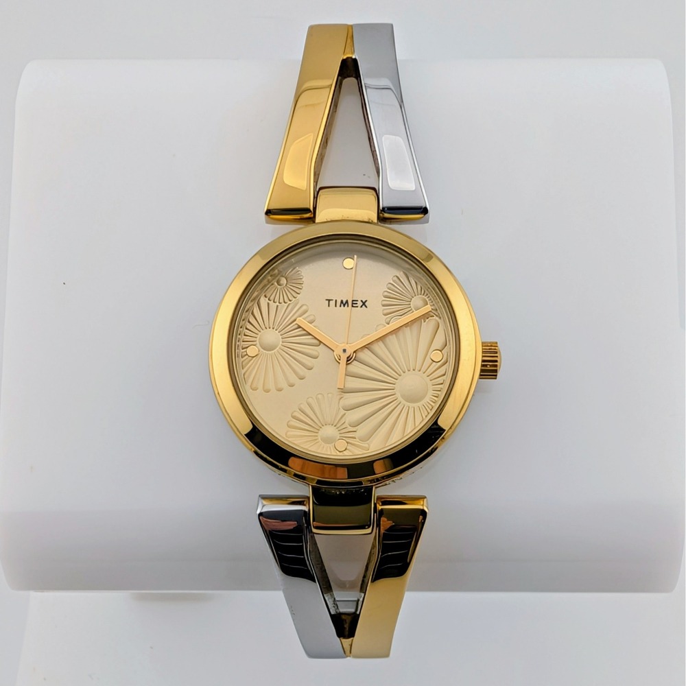 Timex TW2U80700 Women's Two Tone Floral Dial Expansion Bracelet Watch 25mm
